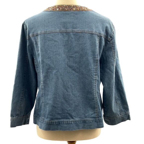 Hearts of Palm Women's Blue Beaded Denim Crop Jacket Size 14 - Picture 5 of 6